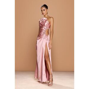 Sonya Moda Nour One-Shoulder Maxi Dress in Pink Wedding Guest Summer size S NWT